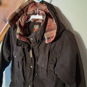 Brown Hooded Jacket with Plaid Lining